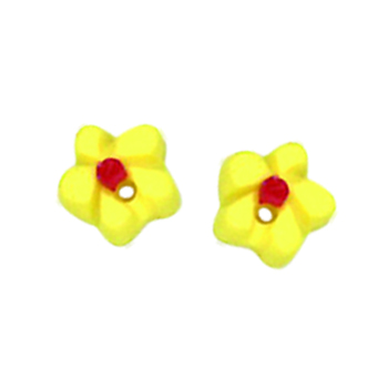 Button - Yellow w/ Red Center Flower Head, Extra Small - Set of 2